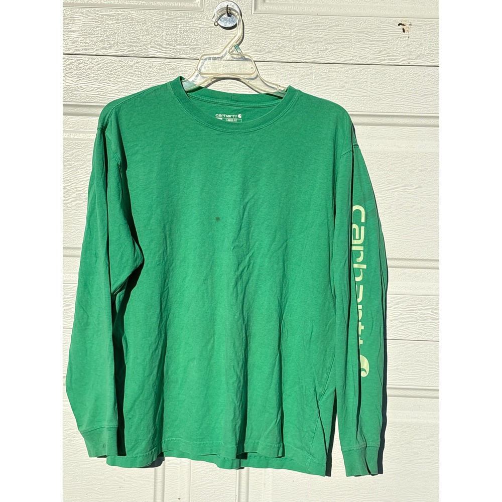Carhartt Mens Loose Fit Long Sleeve Graphic Logo T-Shirt Green Large K287 - Picture 2 of 5